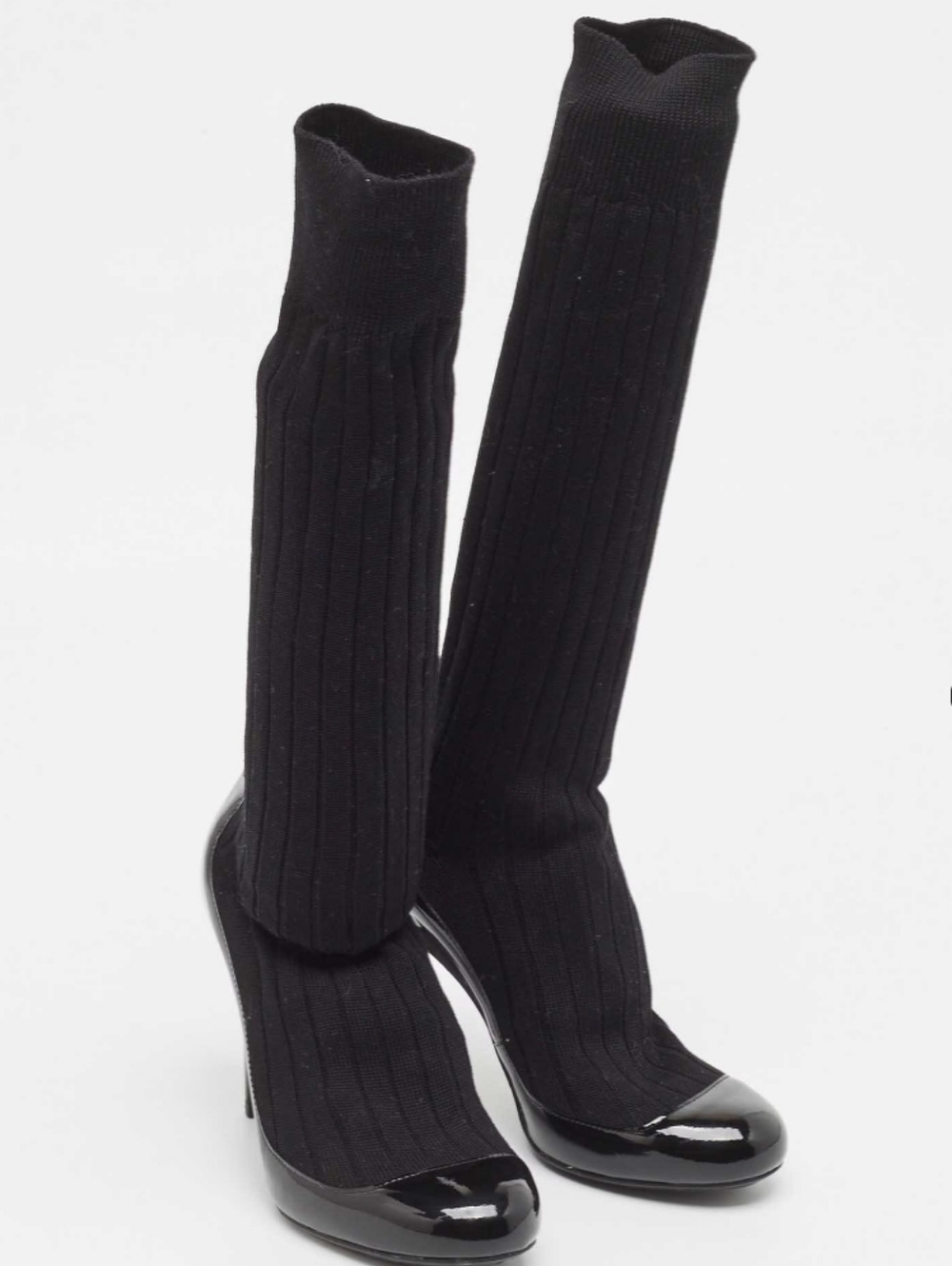 CHANEL LIKE NEW ! Black Sock-Stiletto High Heel Boot - Picture 4 of 8